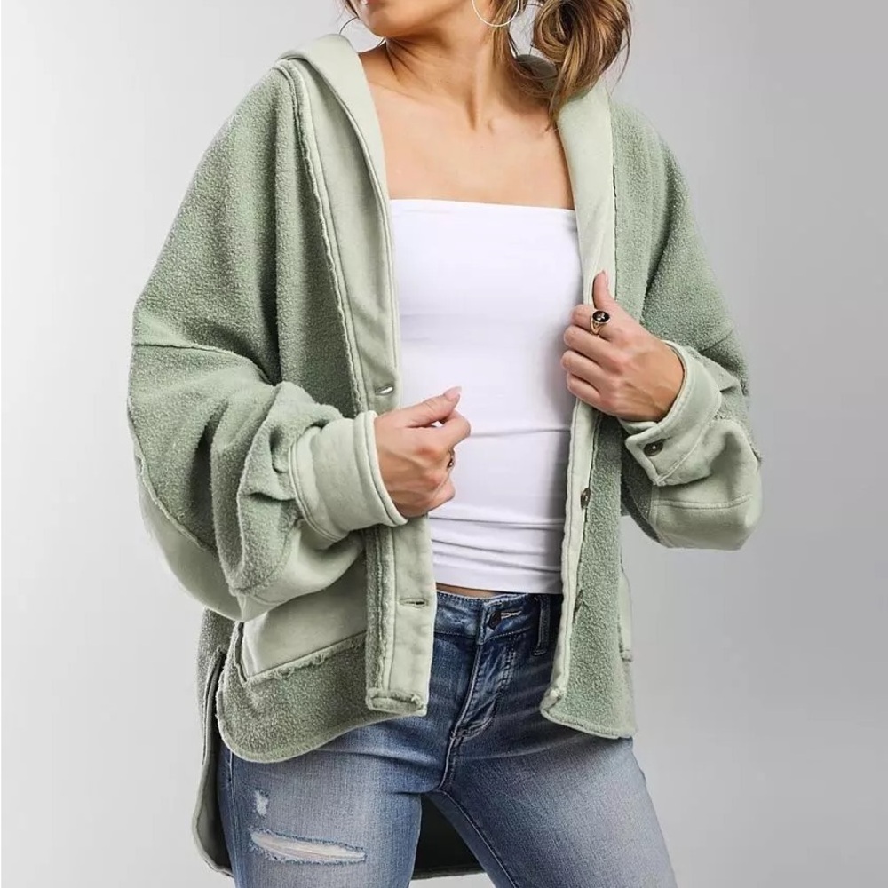Free People Jordan Reverse Fleece Oversized Shacket size XS